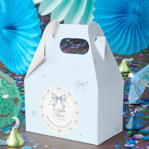 A Little Man Dusty Blue Bow Baby Boy Shower Paper Favour Box