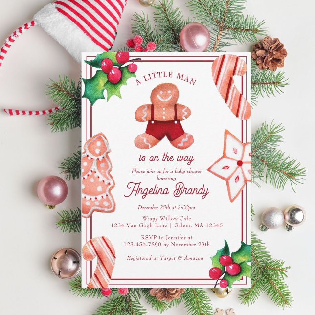 A Little Man Gingerbread Christmas Baby Shower Invitation (Creator Uploaded)