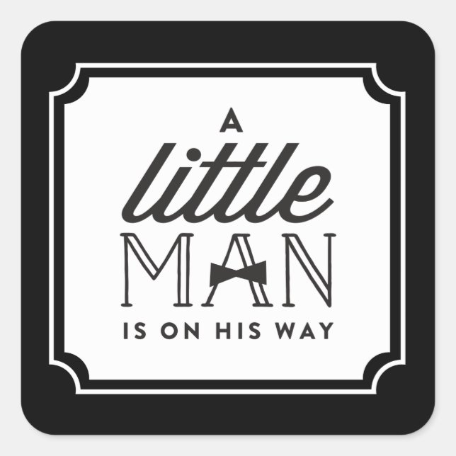 A Little Man Is On His Way Bow Tie Boy Baby Shower Square Sticker (Front)