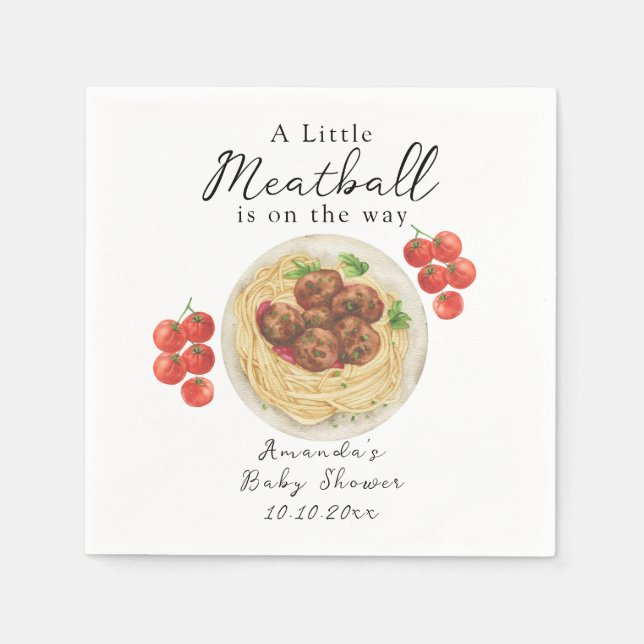 A little Meatball is on the way Baby Shower Napkin (Front)