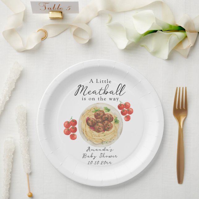 A little Meatball is on the way Baby Shower Paper Plate (Wedding)
