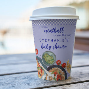 A Little Meatball Is On The Way Blue Baby Shower Paper Cups