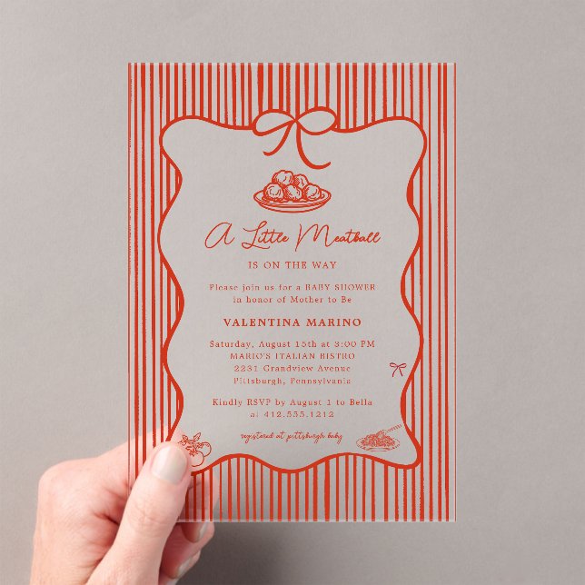 A Little Meatball is on the Way Doodle Baby Shower Acrylic Invitations