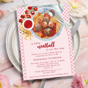 A Little Meatball Is On The Way Pink Baby Shower Invitation