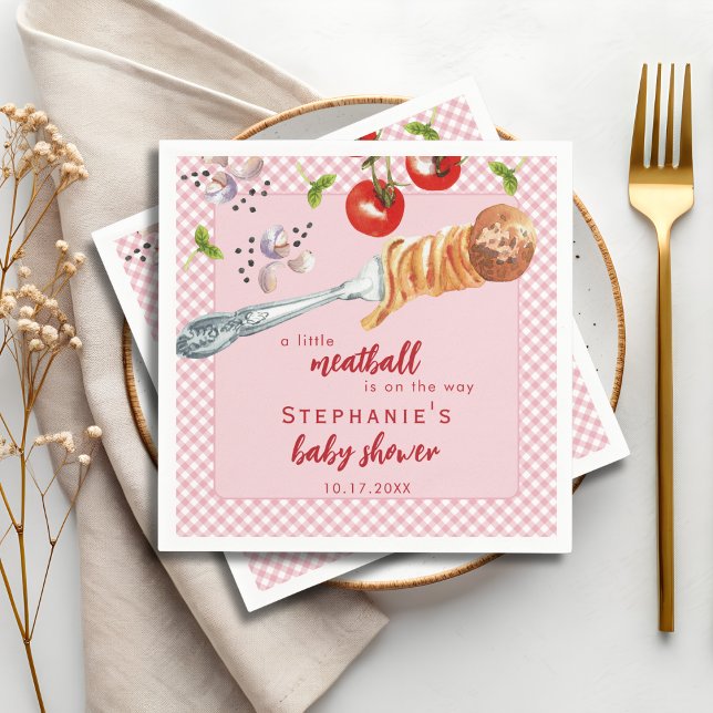 A Little Meatball Is On The Way Pink Baby Shower Napkin (Creator Uploaded)