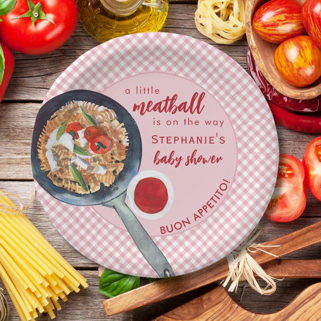 A Little Meatball Is On The Way Pink Baby Shower Paper Plate (Creator Uploaded)