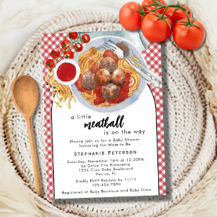 A Little Meatball Is On The Way Red Baby Shower Invitation