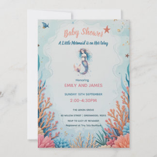 A Little Mermaid Baby Shower Watercolor Under Sea Invitation