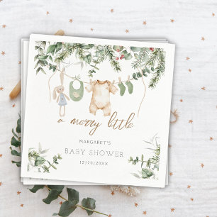 A Little Merry Boho Boy Winter Baby Shower Napkin