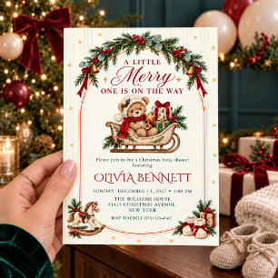 A Little Merry Christmas Baby Shower Teddy Bear Invitation