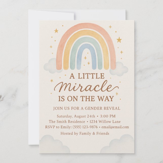 A Little Miracle Is On The Way  Gender Reveal  Invitation (Front)