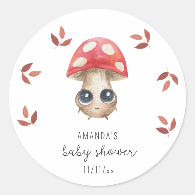 A little mushroom is on the way - Baby shower Classic Round Sticker (Front)