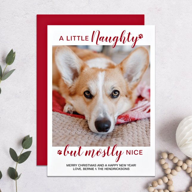 A Little Naughty Personalised Dog Pet Photo Holiday Card (Creator Uploaded)
