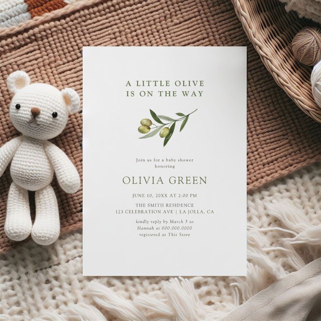 A Little Olive Minimalist Baby Shower  Invitation (Creator Uploaded)