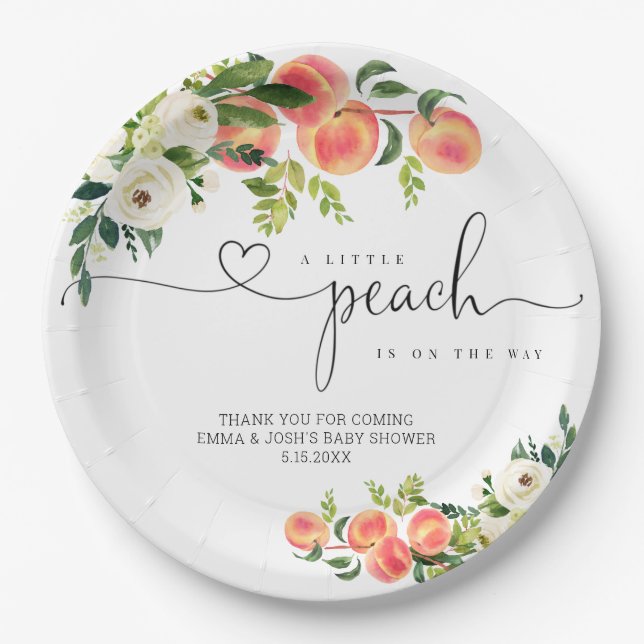 A Little Peach Baby Shower Paper Plate (Front)