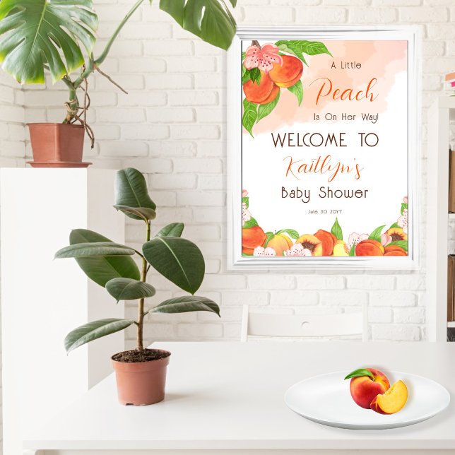 A Little Peach Is On Her Way Girl Baby Shower Poster (Creator Uploaded)