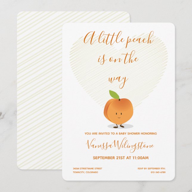 A Little Peach is on the way Baby Shower Invitation (Front/Back)