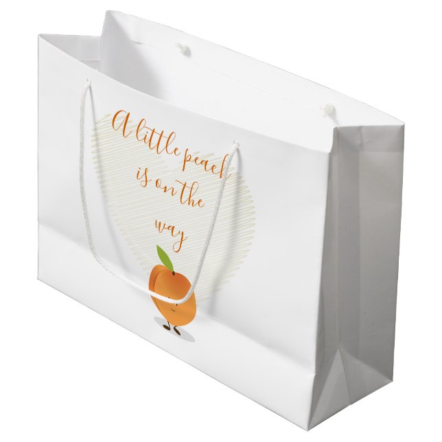 A Little Peach is on the way Baby Shower Large Gift Bag (Front Angled)