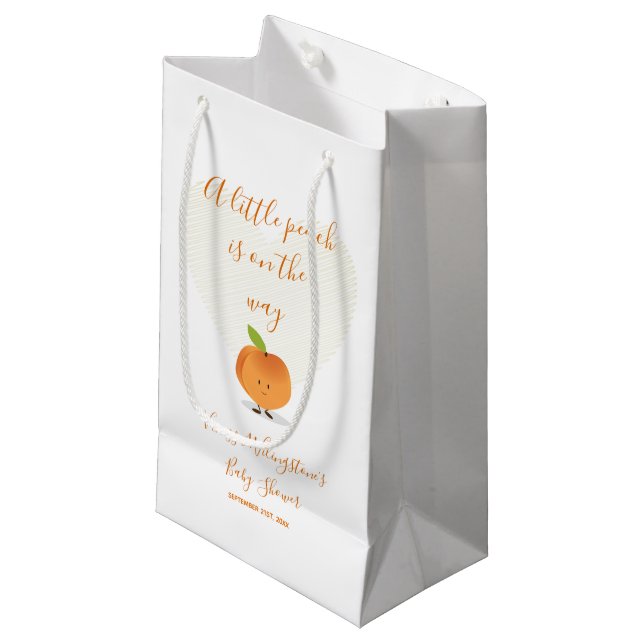 A Little Peach is on the way Baby Shower Small Gift Bag (Front Angled)
