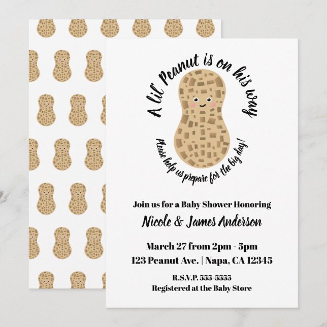 A Little Peanut Cute Whimsical Unisex Baby Shower Invitation (Front/Back)