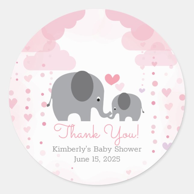 A Little Peanut Elephant Girl Baby Shower Classic Round Sticker (Front)