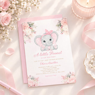 A Little Peanut Floral Elephant Girl Baby Shower Invitation