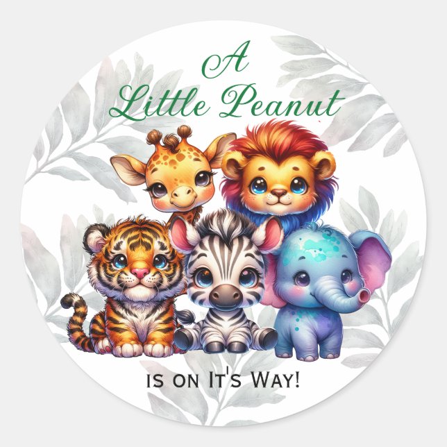 A Little Peanut is on It's Way | Baby Shower Classic Round Sticker (Front)