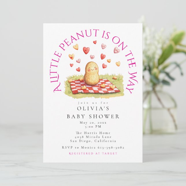 A Little Peanut is on the Way Baby Shower Invitation (Standing Front)