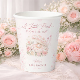 A Little Pearl Blush Pink Baby Shower Paper Cups
