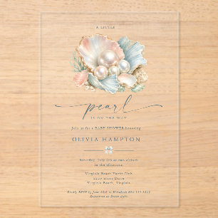 A Little Pearl Coastal Acrylic Baby Shower  Invitations