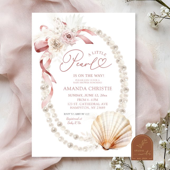A Little Pearl Is On The Way Baby Shower Invitation (Creator Uploaded)