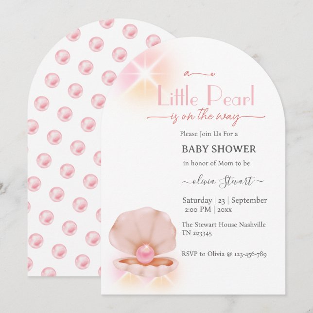 A little pearl is on the way Baby Shower Invitation (Front/Back)