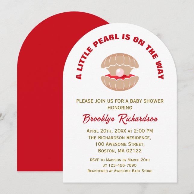 A Little Pearl Is On The Way Seashell Baby Shower Invitation (Front/Back)