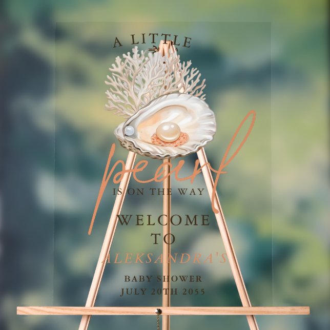A Little Pearl Seashell Baby Shower Welcome Sign (Neutral)