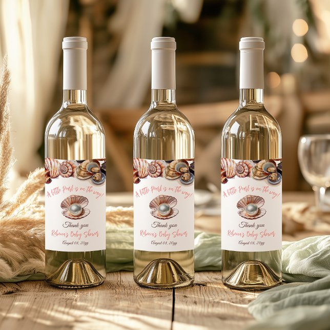 A Little Pearl Under the Sea Girl Baby Shower Wine Label (Creator Uploaded)