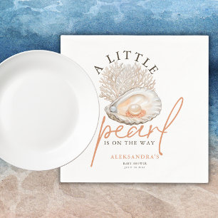 A Little Pearl Watercolor Seashell Baby Shower Napkin