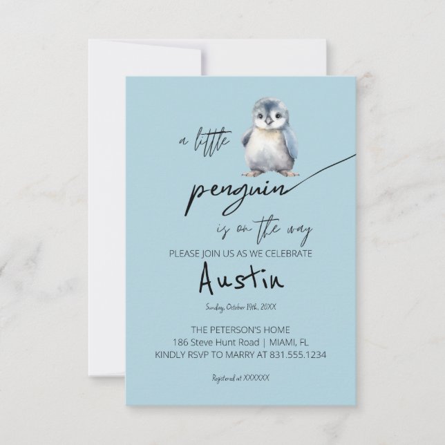 A little Penguin Baby Shower Invitation (Front)