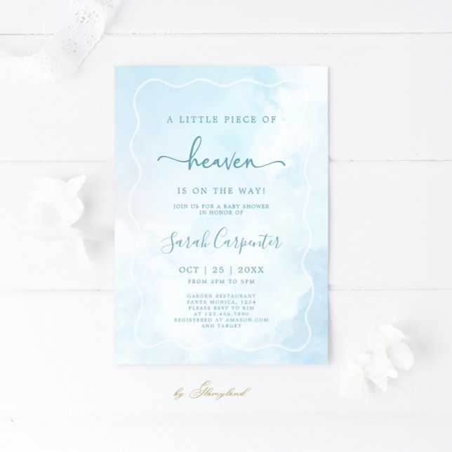A Little Piece of Heaven Baby Shower Boy Invitation (Creator Uploaded)