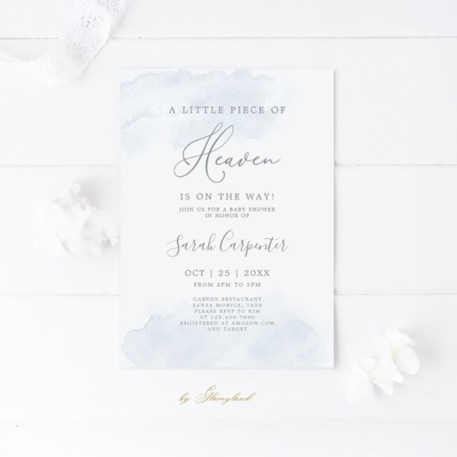 A Little Piece of Heaven Baby Shower Boy Invitation (Creator Uploaded)