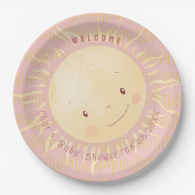  A Little Pink Sunshine Personalised Baby Shower Paper Plate (Front)