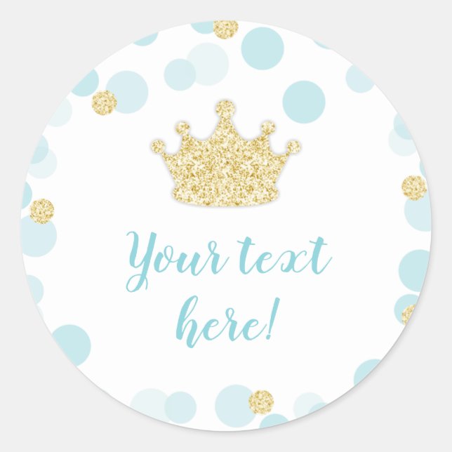 A Little Prince Baby Shower Labels in Blue Gold (Front)