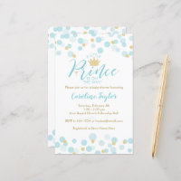A Little Prince Blue Gold Baby Shower Invitation