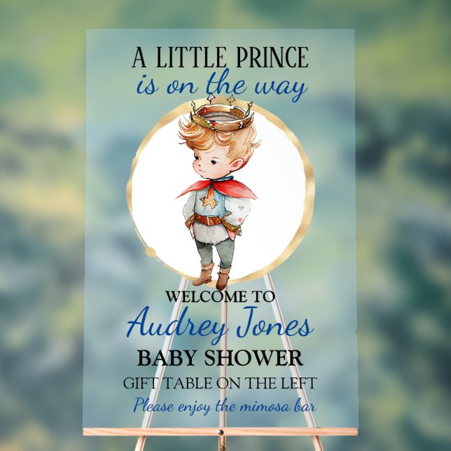 A Little Prince Is On The Way Baby Shower Acrylic Sign (Neutral)
