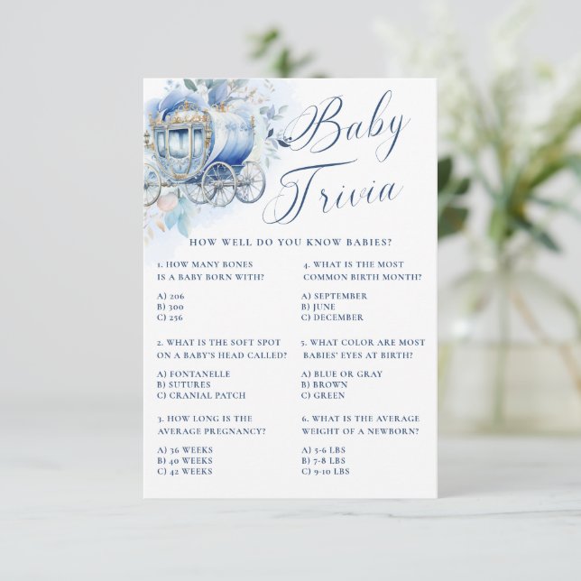 A Little Prince Royal Blue Shower Baby Trivia Invitation (Standing Front)