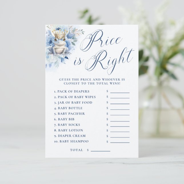 A Little Prince Royal Blue Shower Price is Right Enclosure Card (Standing Front)