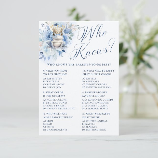 A Little Prince Royal Blue Shower Who Knows? Enclosure Card (Standing Front)