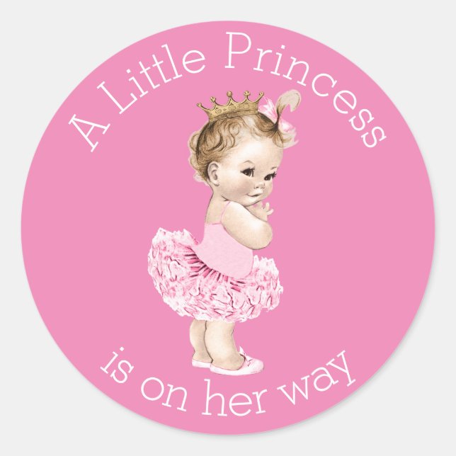 A Little Princess Ballerina Baby Shower Pink Classic Round Sticker (Front)