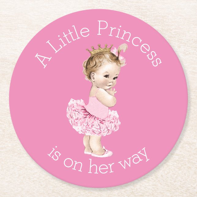 A Little Princess Ballerina Baby Shower Pink Round Paper Coaster (Front)