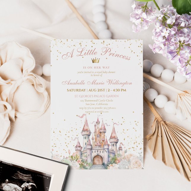 A Little Princess Blush Gold Crown Castle Shower Invitation (A little princess is on her way invitation)