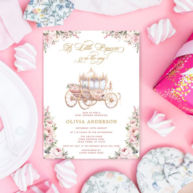 A Little Princess Carriage Pink Floral Baby Shower Invitation (Creator Uploaded)